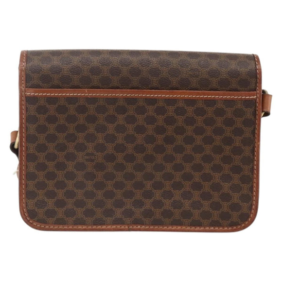 CELINE Macadam Canvas Shoulder Bag PVC Leather Brown Gold Auth 174351