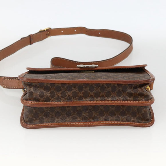 CELINE Macadam Canvas Shoulder Bag PVC Leather Brown Gold Auth 174351