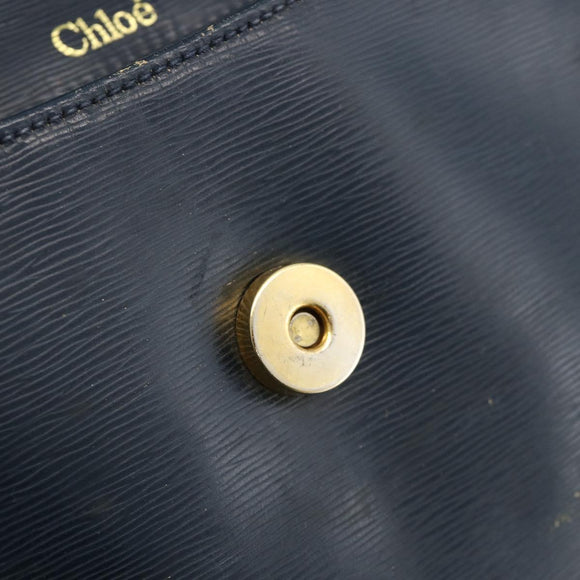 Chloe Shoulder Bag Leather Navy Gold Auth 174367