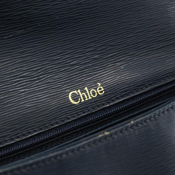 Chloe Shoulder Bag Leather Navy Gold Auth 174367