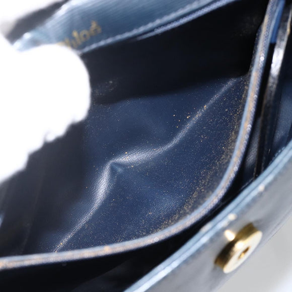 Chloe Shoulder Bag Leather Navy Gold Auth 174367