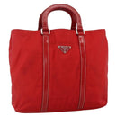 PRADA Hand Bag Nylon Red Silver Auth 174368-1