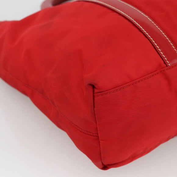 PRADA Hand Bag Nylon Red Silver Auth 174368