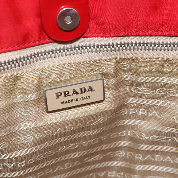 PRADA Hand Bag Nylon Red Silver Auth 174368