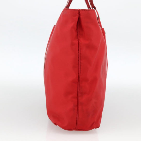 PRADA Hand Bag Nylon Red Silver Auth 174368