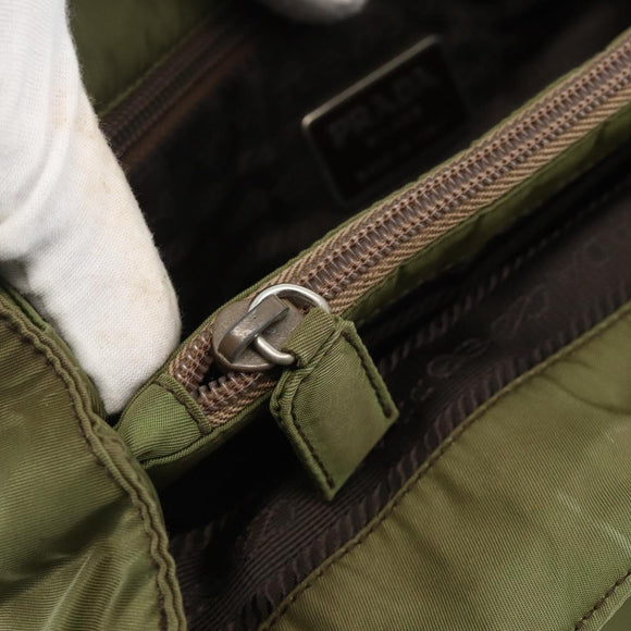 PRADA Hand Bag Nylon Green Silver Auth 174369