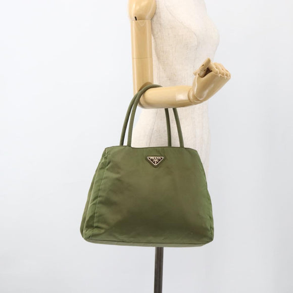 PRADA Hand Bag Nylon Green Silver Auth 174369