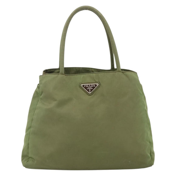 PRADA Hand Bag Nylon Green Silver Auth 174369
