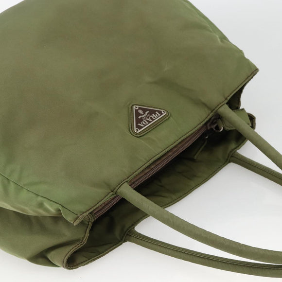 PRADA Hand Bag Nylon Green Silver Auth 174369