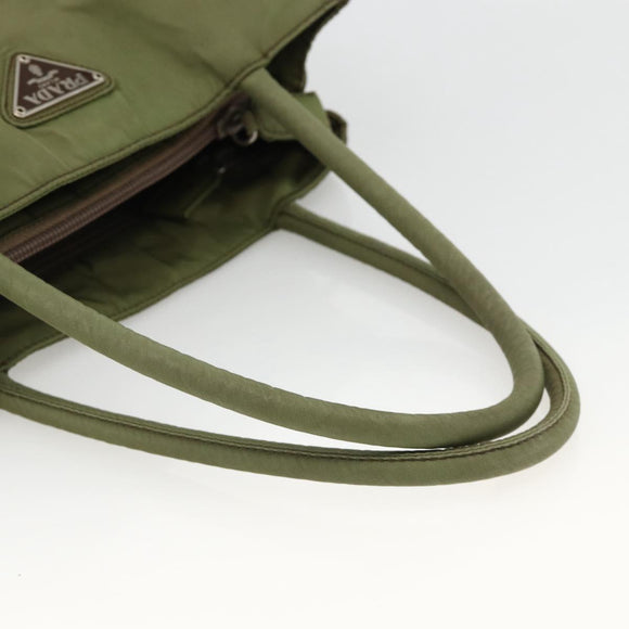 PRADA Hand Bag Nylon Green Silver Auth 174369