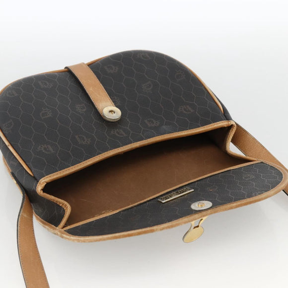 Christian Dior Honeycomb Canvas Shoulder Bag PVC Black Gold Auth 174371