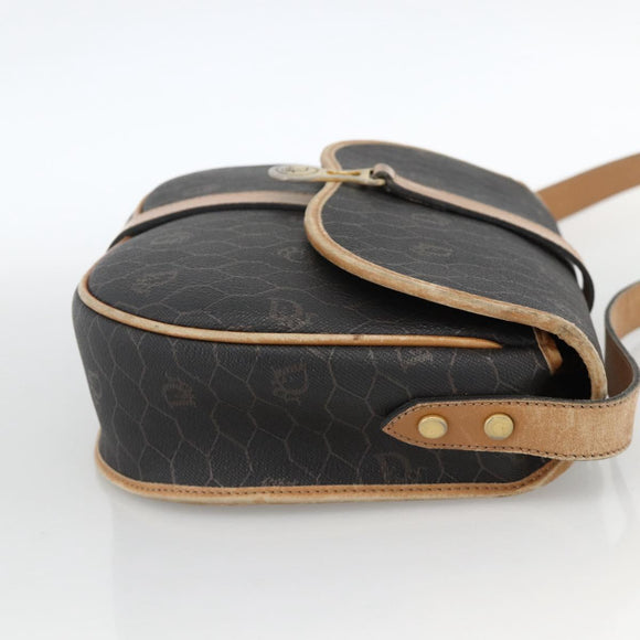 Christian Dior Honeycomb Canvas Shoulder Bag PVC Black Gold Auth 174371