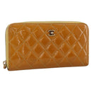CHANEL Matelasse Long Wallet Patent leather Gold Yellow CC Auth 174373A-1