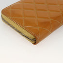 CHANEL Matelasse Long Wallet Patent leather Gold Yellow CC Auth 174373A-11