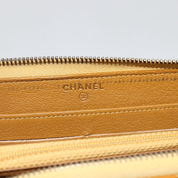 CHANEL Matelasse Long Wallet Patent leather Gold Yellow CC Auth 174373A