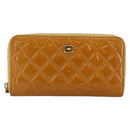 CHANEL Matelasse Long Wallet Patent leather Gold Yellow CC Auth 174373A-2