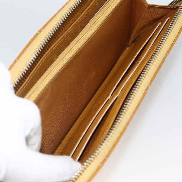CHANEL Matelasse Long Wallet Patent leather Gold Yellow CC Auth 174373A
