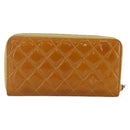 CHANEL Matelasse Long Wallet Patent leather Gold Yellow CC Auth 174373A-3