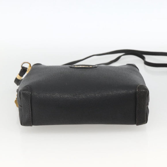 GUCCI Shoulder Bag Leather Black Gold 007 115 4916 Auth 174376