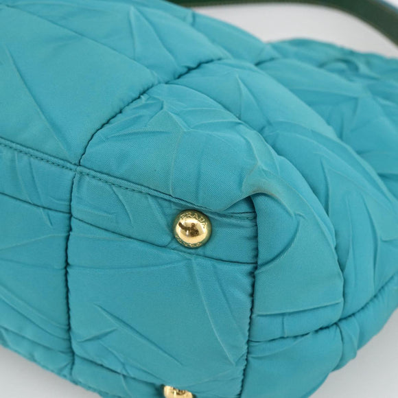 PRADA Shoulder Bag Nylon Light Blue Gold Auth 174379