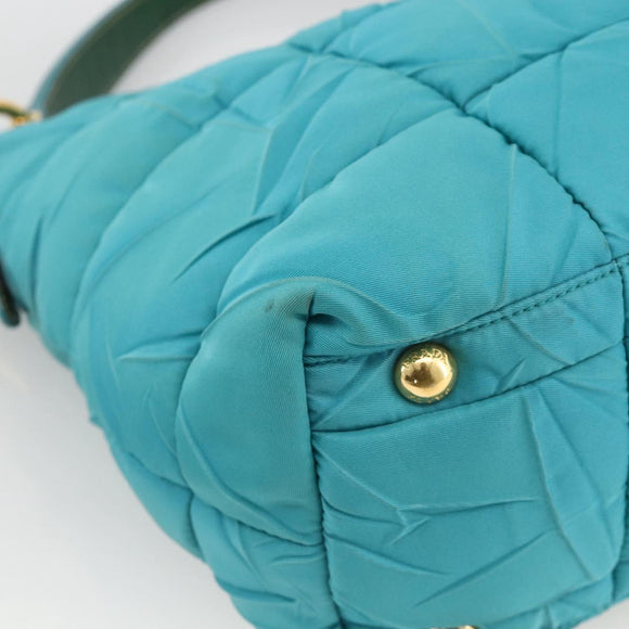 PRADA Shoulder Bag Nylon Light Blue Gold Auth 174379