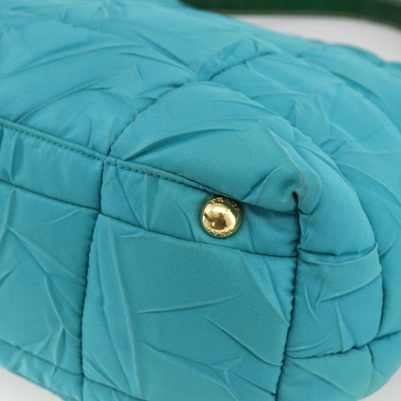 PRADA Shoulder Bag Nylon Light Blue Gold Auth 174379