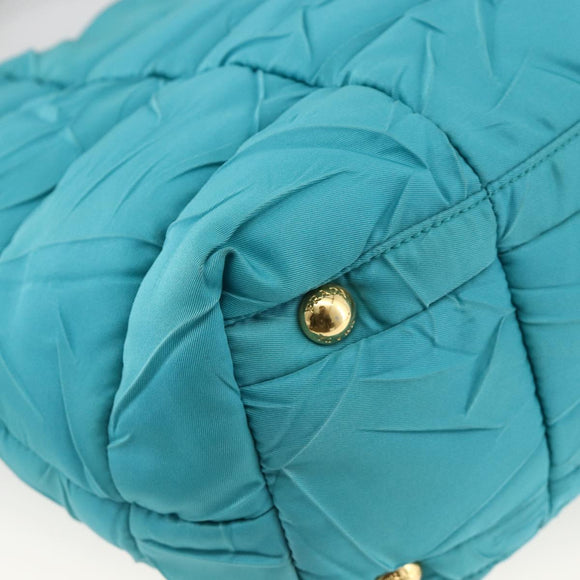 PRADA Shoulder Bag Nylon Light Blue Gold Auth 174379
