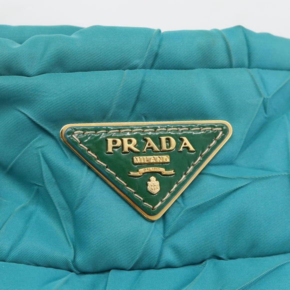 PRADA Shoulder Bag Nylon Light Blue Gold Auth 174379
