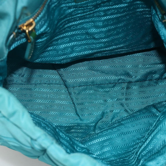 PRADA Shoulder Bag Nylon Light Blue Gold Auth 174379