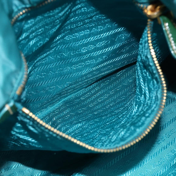 PRADA Shoulder Bag Nylon Light Blue Gold Auth 174379