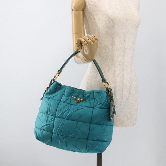 PRADA Shoulder Bag Nylon Light Blue Gold Auth 174379