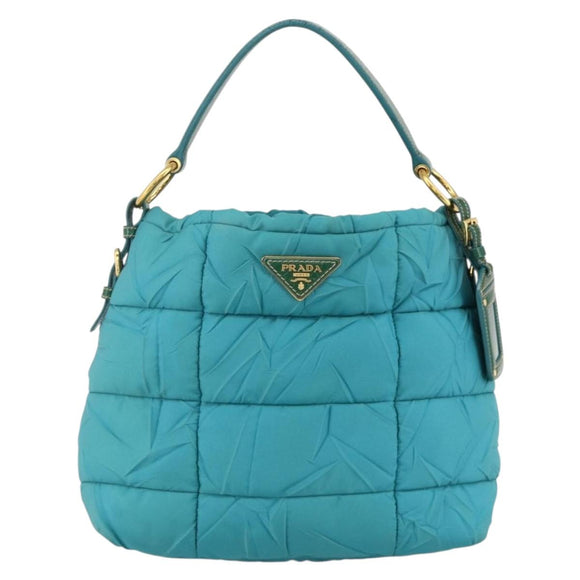 PRADA Shoulder Bag Nylon Light Blue Gold Auth 174379