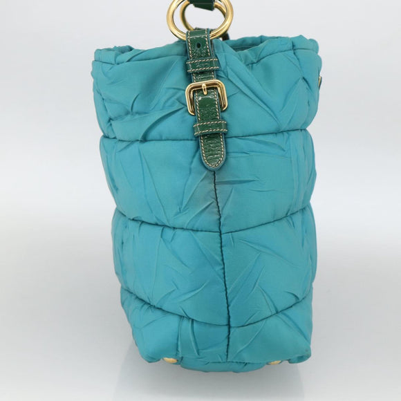 PRADA Shoulder Bag Nylon Light Blue Gold Auth 174379