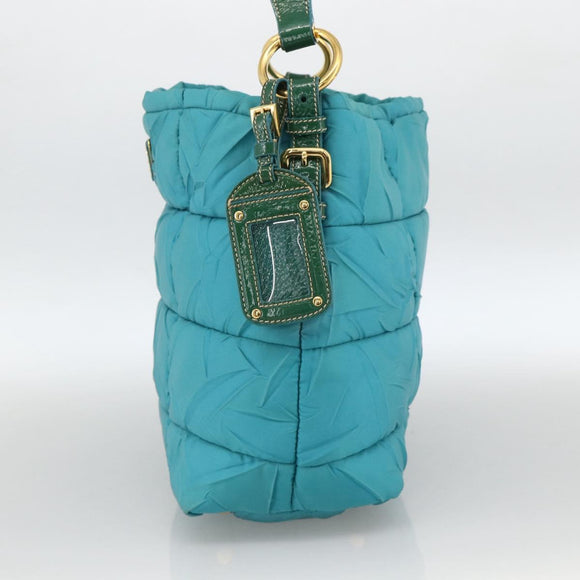 PRADA Shoulder Bag Nylon Light Blue Gold Auth 174379