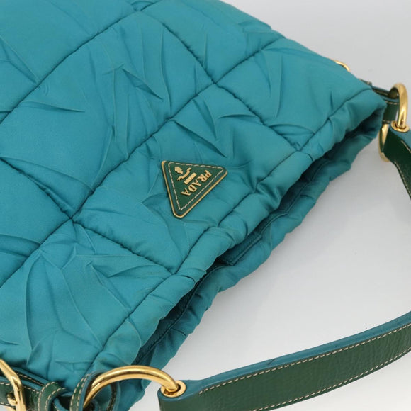 PRADA Shoulder Bag Nylon Light Blue Gold Auth 174379