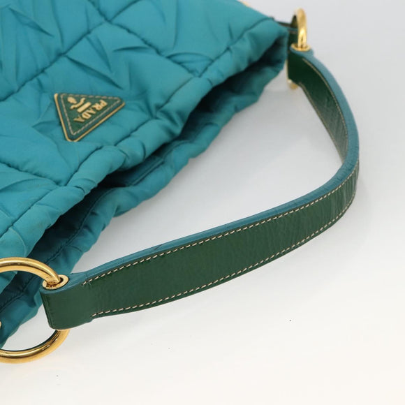 PRADA Shoulder Bag Nylon Light Blue Gold Auth 174379