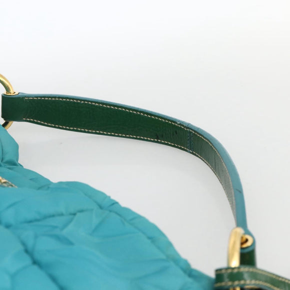 PRADA Shoulder Bag Nylon Light Blue Gold Auth 174379