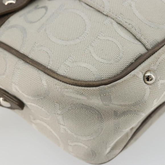 Salvatore Ferragamo Gancini Shoulder Bag Nylon Gray Silver Auth 174380