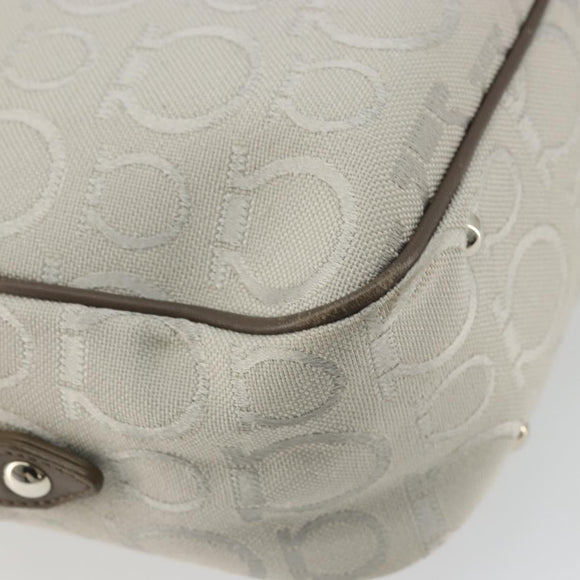 Salvatore Ferragamo Gancini Shoulder Bag Nylon Gray Silver Auth 174380