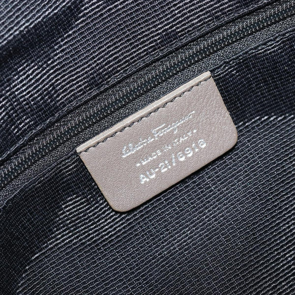 Salvatore Ferragamo Gancini Shoulder Bag Nylon Gray Silver Auth 174380
