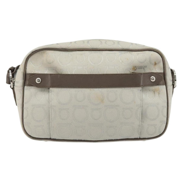 Salvatore Ferragamo Gancini Shoulder Bag Nylon Gray Silver Auth 174380