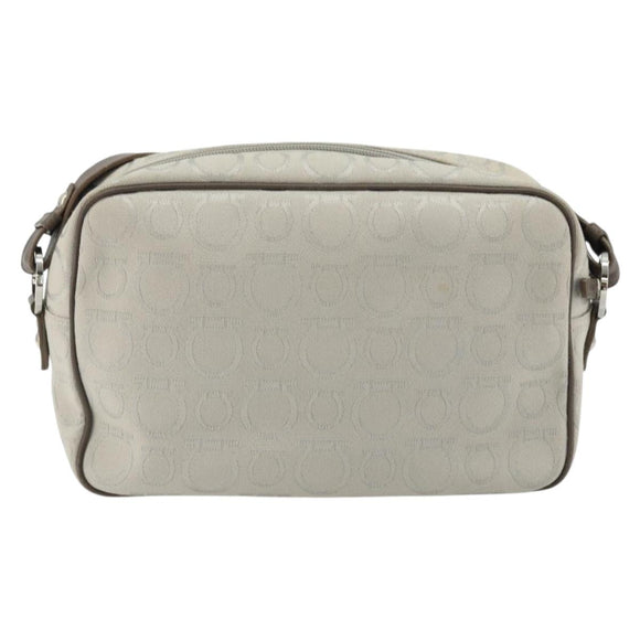 Salvatore Ferragamo Gancini Shoulder Bag Nylon Gray Silver Auth 174380