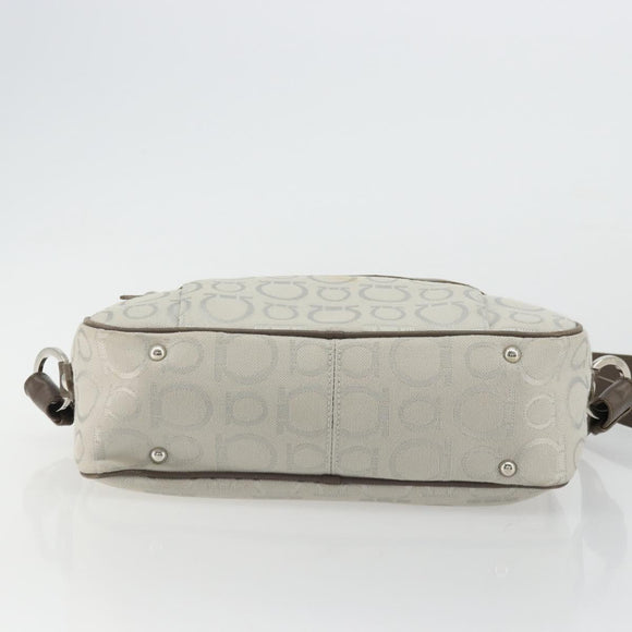 Salvatore Ferragamo Gancini Shoulder Bag Nylon Gray Silver Auth 174380