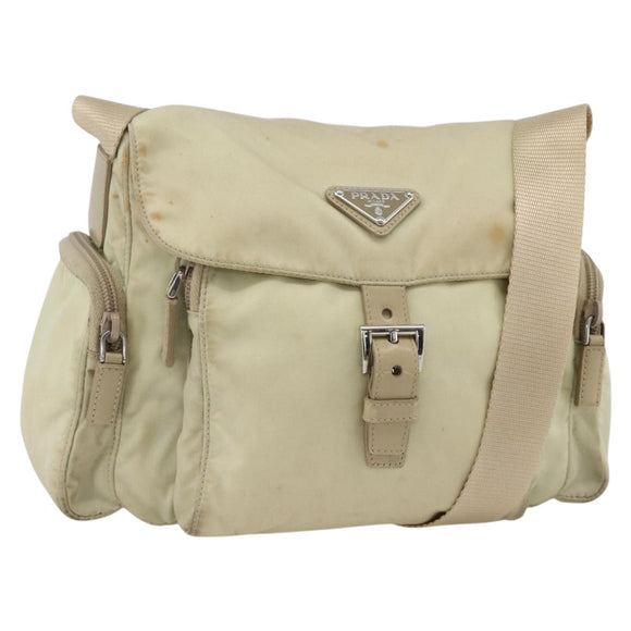 PRADA Shoulder Bag Nylon Ivory Silver Auth 174381
