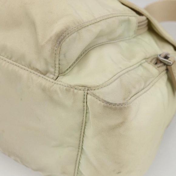 PRADA Shoulder Bag Nylon Ivory Silver Auth 174381