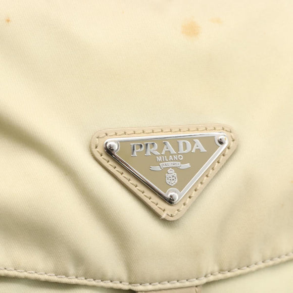 PRADA Shoulder Bag Nylon Ivory Silver Auth 174381