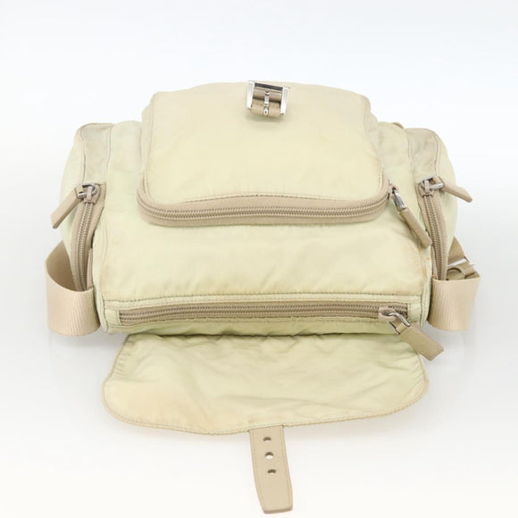 PRADA Shoulder Bag Nylon Ivory Silver Auth 174381