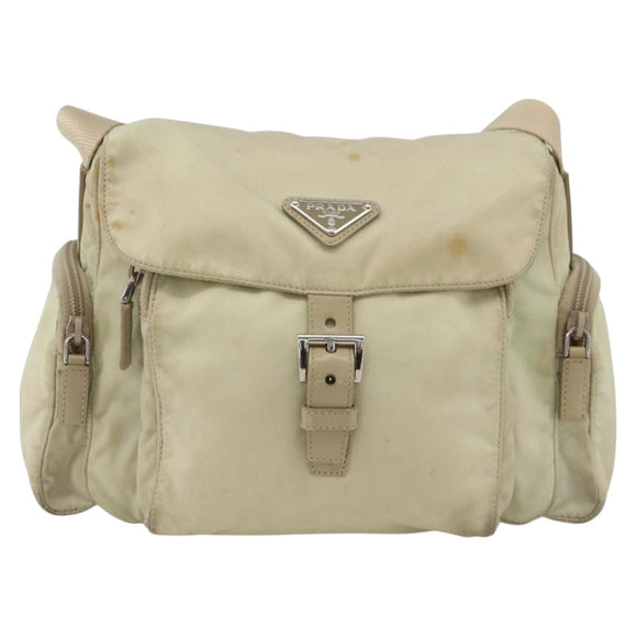 PRADA Shoulder Bag Nylon Ivory Silver Auth 174381