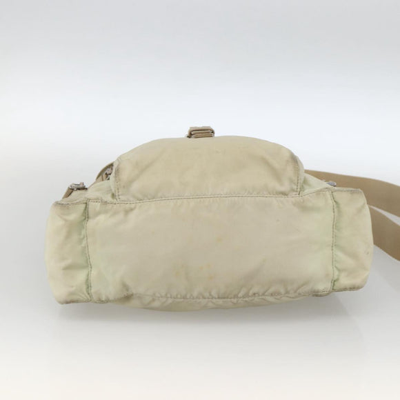 PRADA Shoulder Bag Nylon Ivory Silver Auth 174381