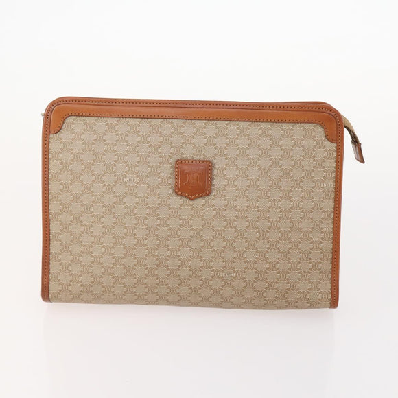 CELINE Macadam Canvas Clutch Bag PVC 5 Set Brown Beige Red Auth 174389